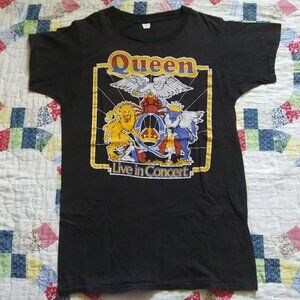 👑SOLD🎸Vintage Rare 1970s Queen Band Live In Concert Single Stitch XL T-shirt